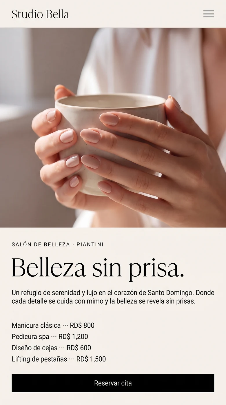 Ejemplo: sitio editorial de un salón de belleza con lista de precios (celular)