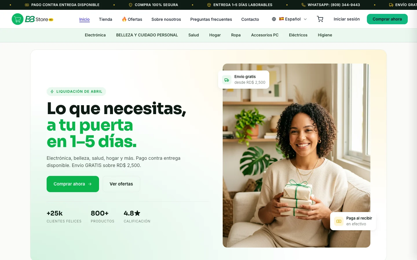 Página de inicio de la tienda BB Store RD